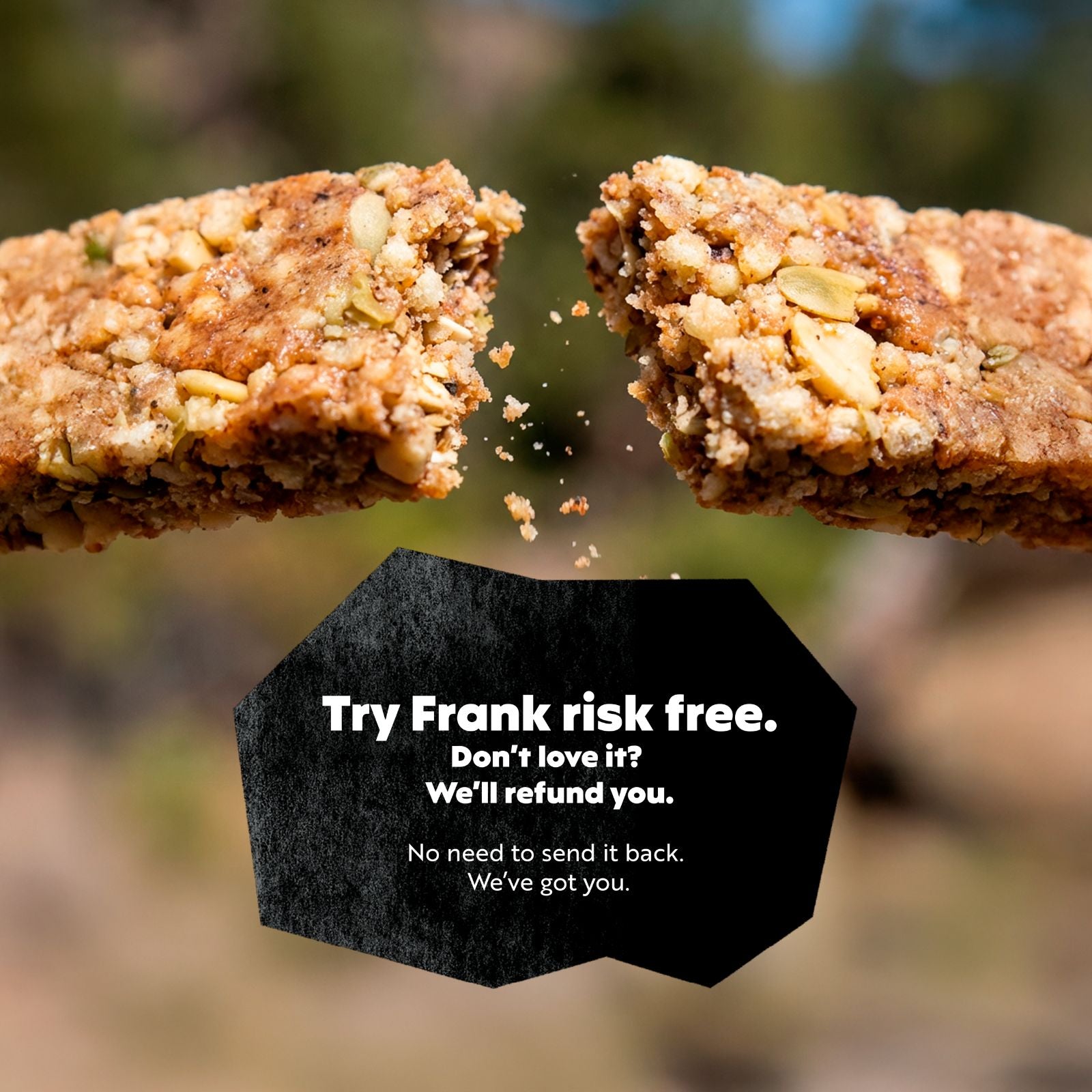 Healthy protein bar, bar snapped in half, natural high protein snack, protein bars that are good for you