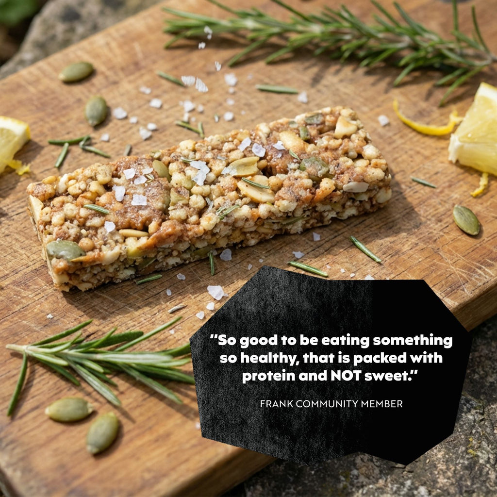Healthy protein bar, protein bar surrounded by seasonings, natural high protein snack, protein bars that are good for you