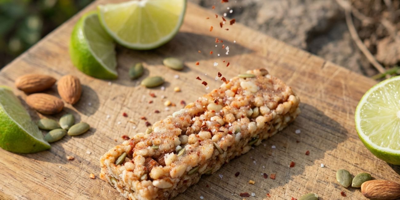 A Frank bar on a chopping board with seasoning being sprinkled on top.